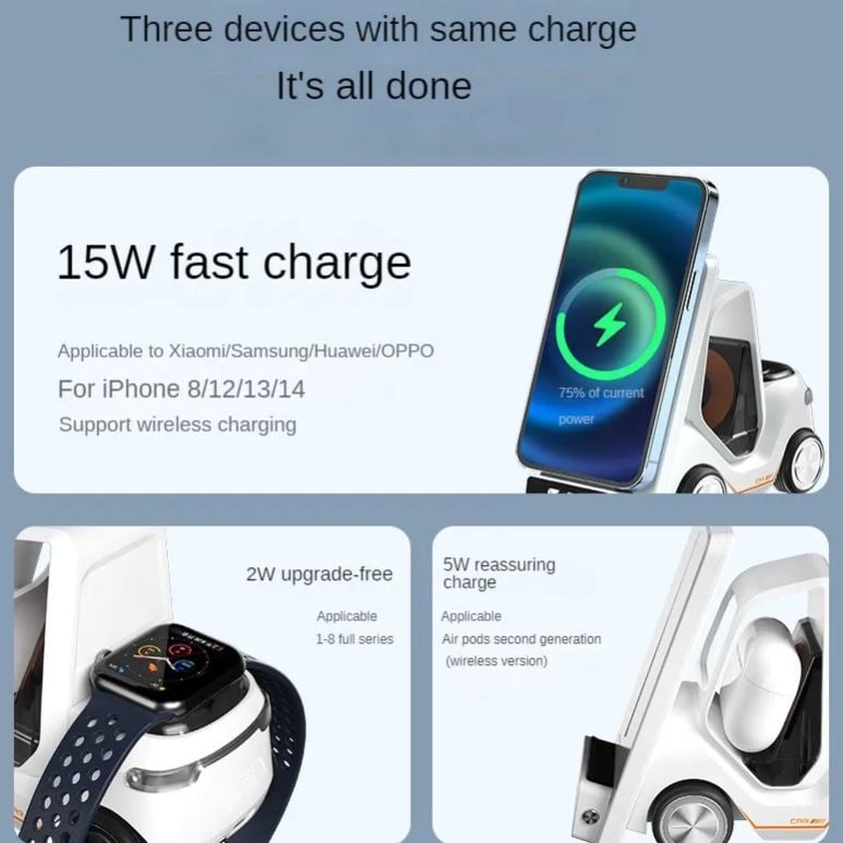 New desktop 3-in-1 wireless fast charging bracket car shape